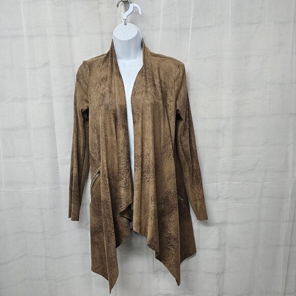 Zara Brown Faux Soft Leather Open Waterfall Boho Western Jacket XS - Picture 13 of 13